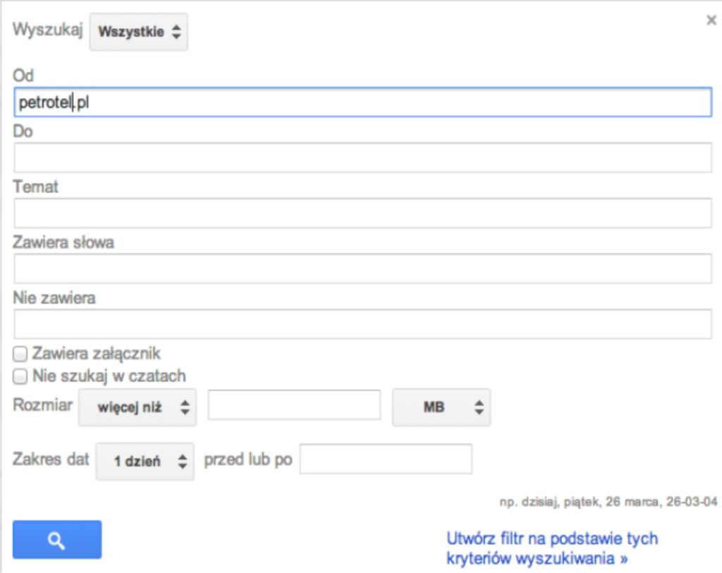 Instrukcja zdefiniowania filtrów w gmail